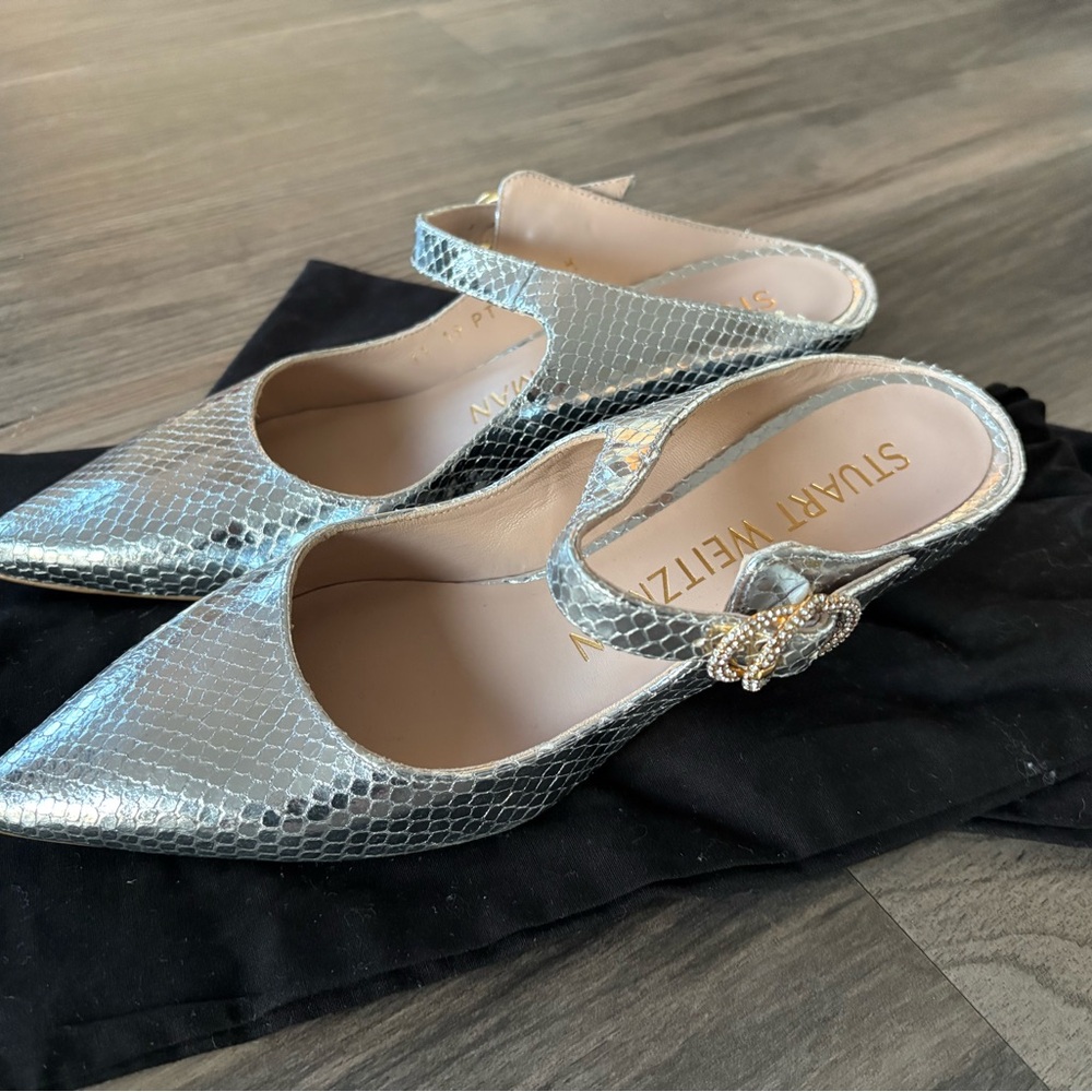 Stuart Weitzman Silver Slingback Heels